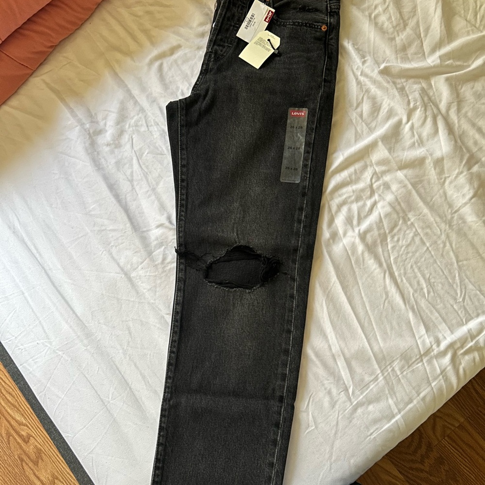 Levi's Woman’s Charcoal Distressed Straight Leg Jeans